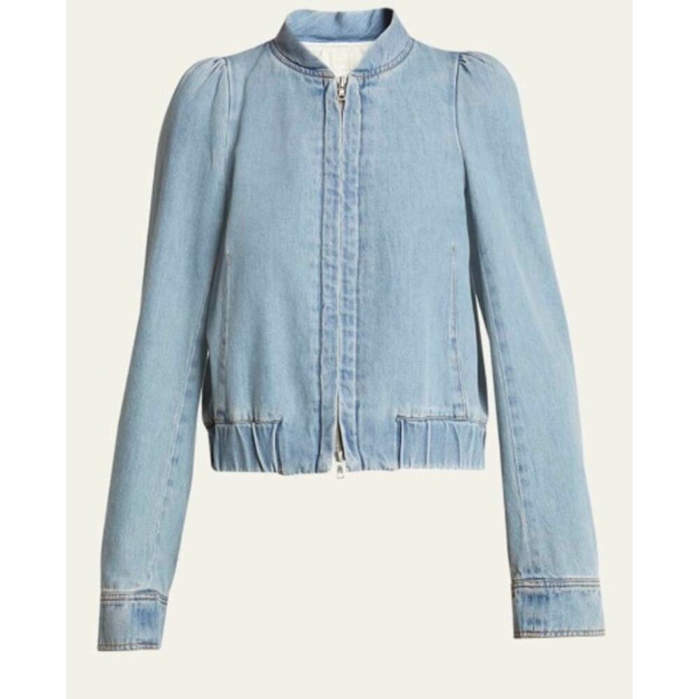 Dries Van Noten Volca Denim Bomber Jacket Collarless Zip Jacket Size 38